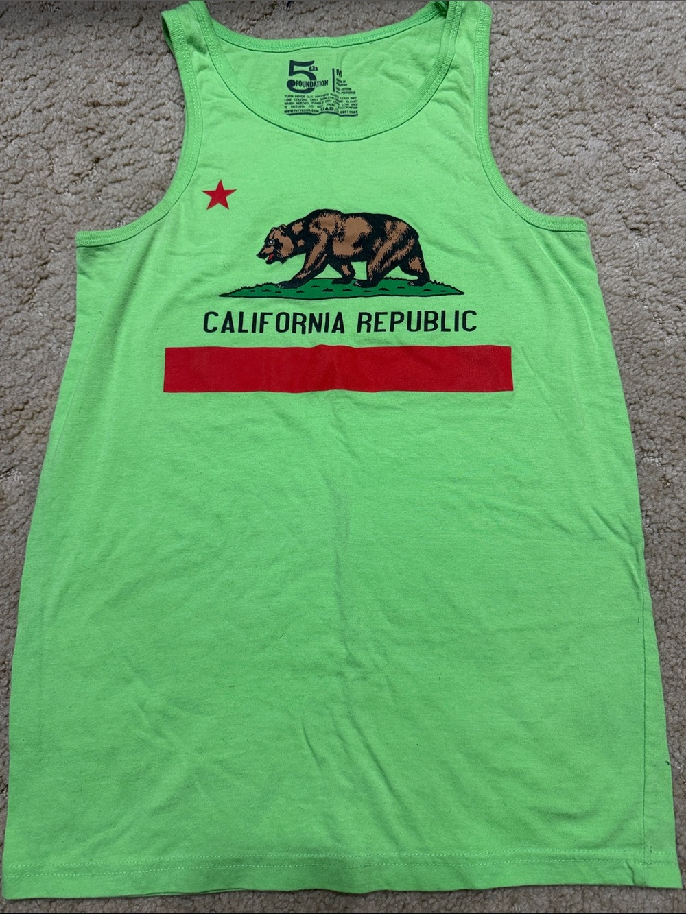 Fifth Sun Neon Green California Republic Tank Top with Bear Graphic